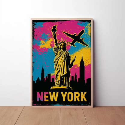 New York Statue Liberty Street Art Neon Colors Travel Poster