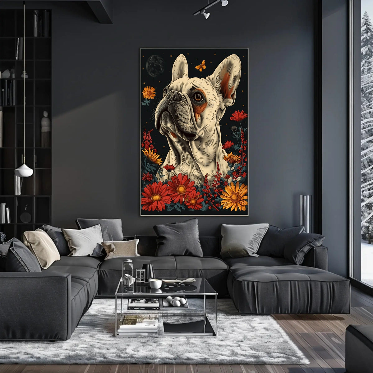 Floral Bulldog Fantasy Poster