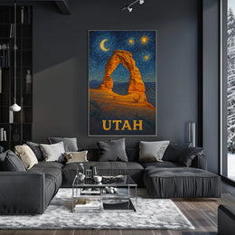 Delicate Arch Under Starry Night in National Park Poster