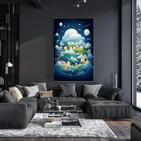 Whimsical Nightscape Poster with Dreamy Bear Creatures