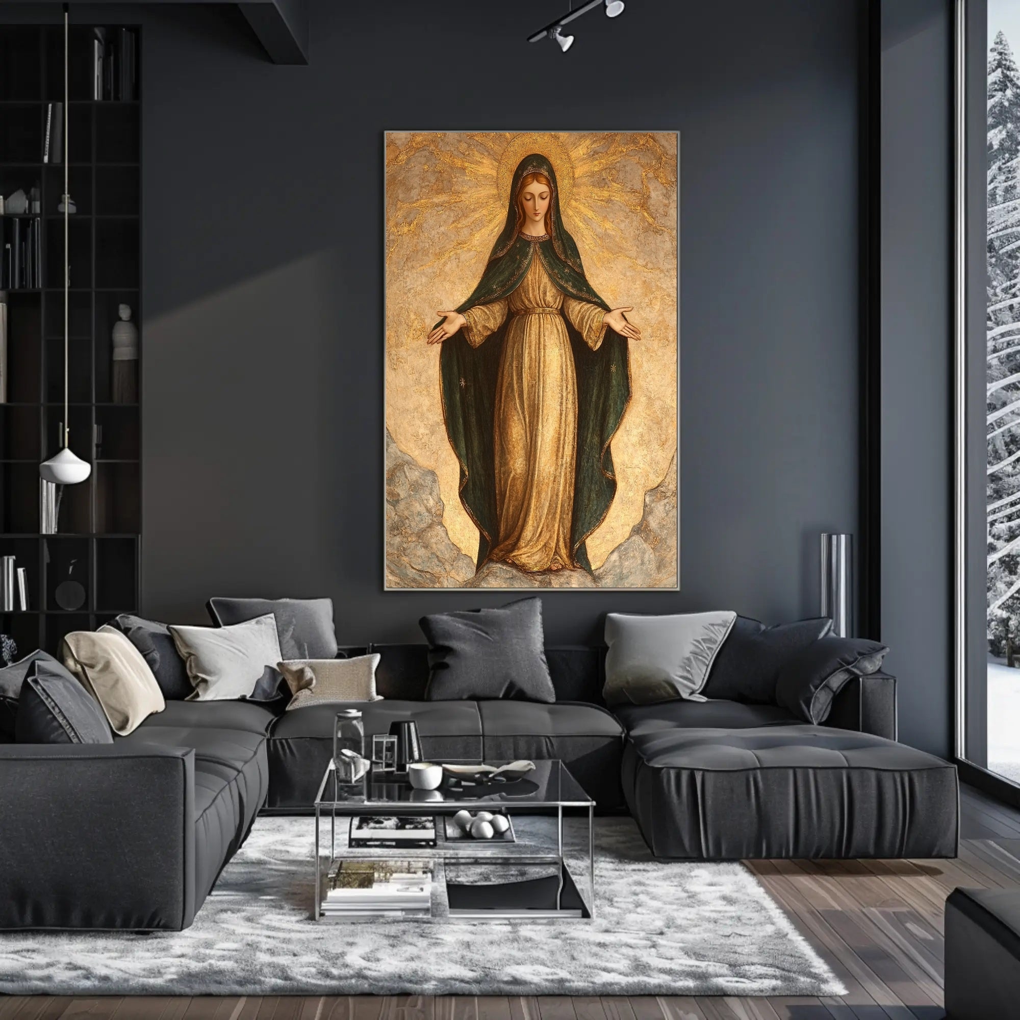 Religious Iconography Poster: Virgin Mary in Golden Aura