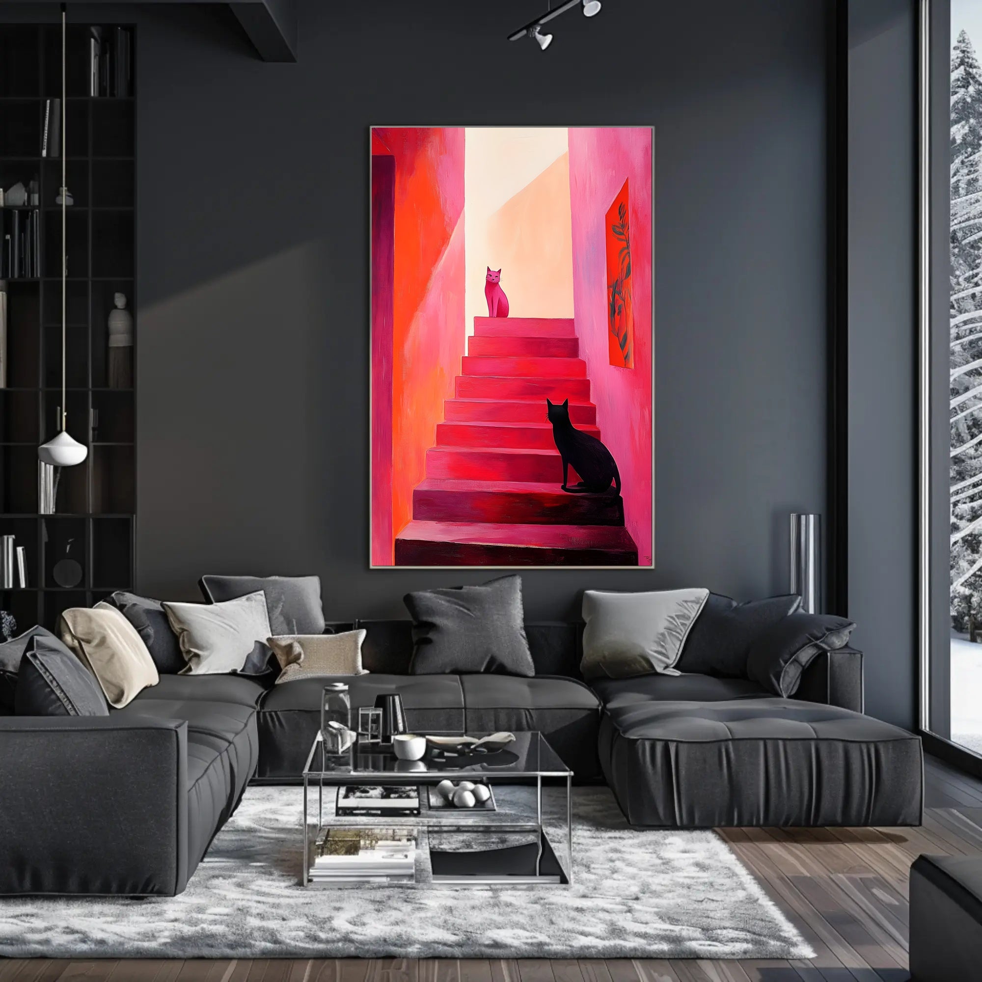 Stairway Cats Poster Charming Wall Art Print