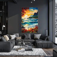 Tropical Paradise Beach Scene at Sunrise-Sunset Travel Poster