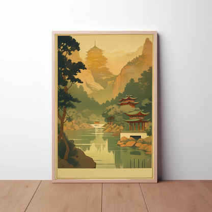 Golden Mist Temple Valley In China Travel Poster