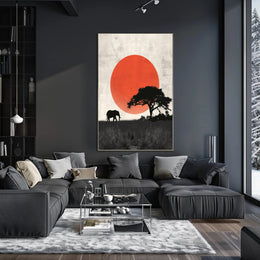 Elephant Sunset Poster Minimalist Safari Wall Art