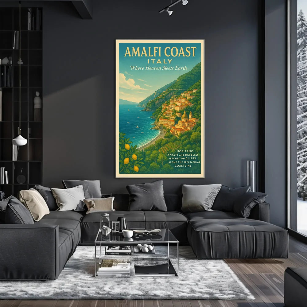 Amalfi Coast Travel Vintage Style Poster