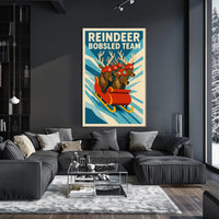 Reindeer Bobsled Team Poster