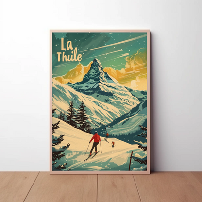 La Thuile Skiing Alps Sunset Travel Poster