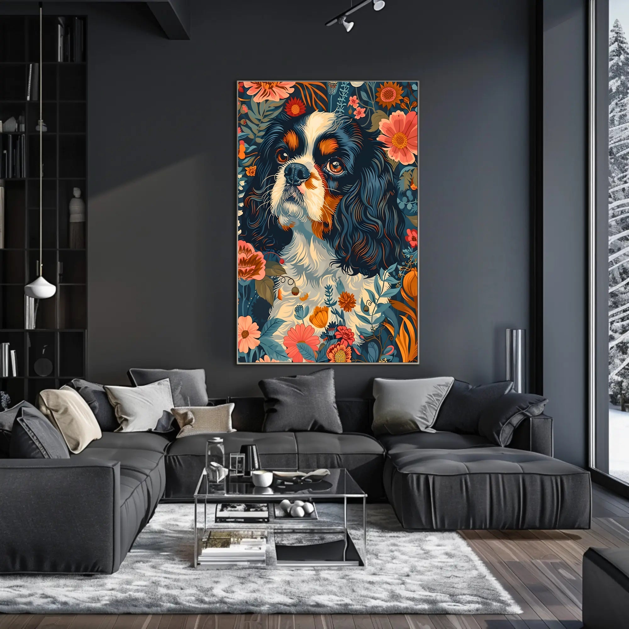 Floral Canine Portrait Wall Art Print