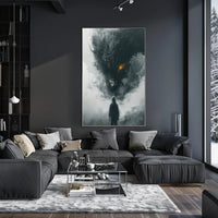 Dragon Confrontation: Dark Fantasy Art Poster PosterGoat