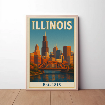 Vintage Inspired Illinois Landmarks and Culture Travel Poster