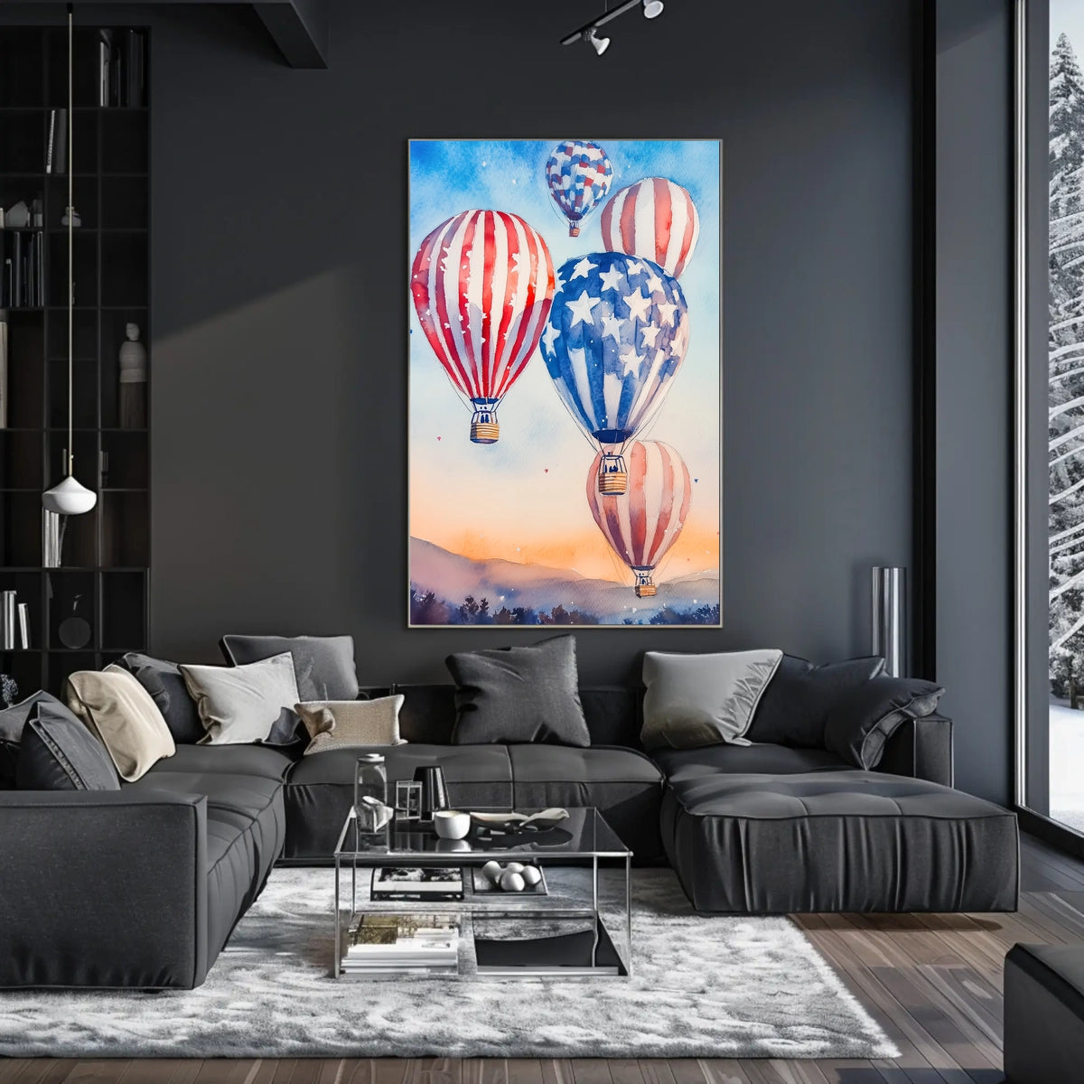 Watercolor Skyline Overhead Hot Air Balloon Festival Poster