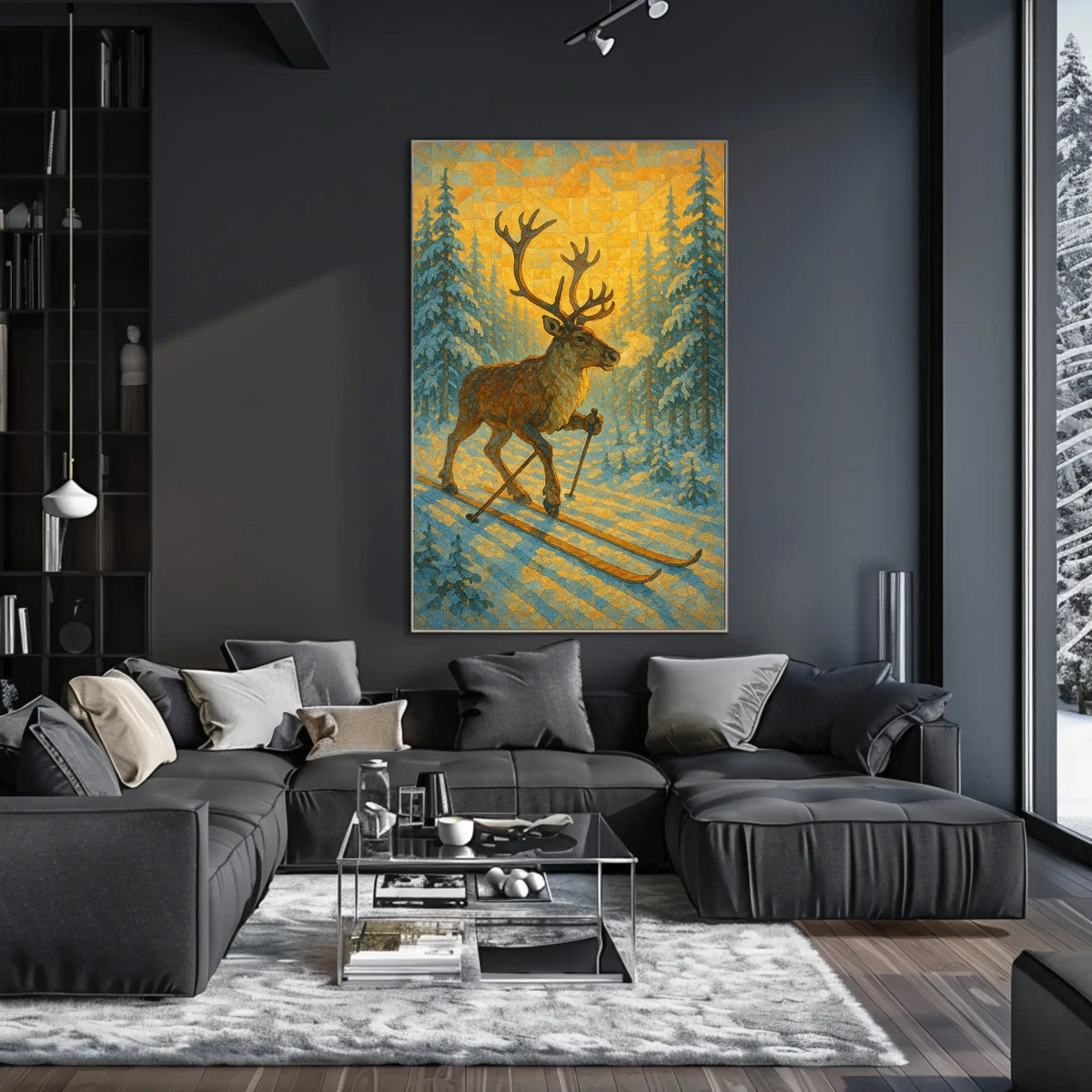 Skiing Reindeer Adventure Poster