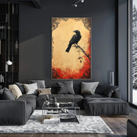 Raven on a Branch Artistic Vintage Animal Poster
