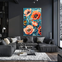 Vibrant Poppy Botanical Art with Vintage Flair Poster