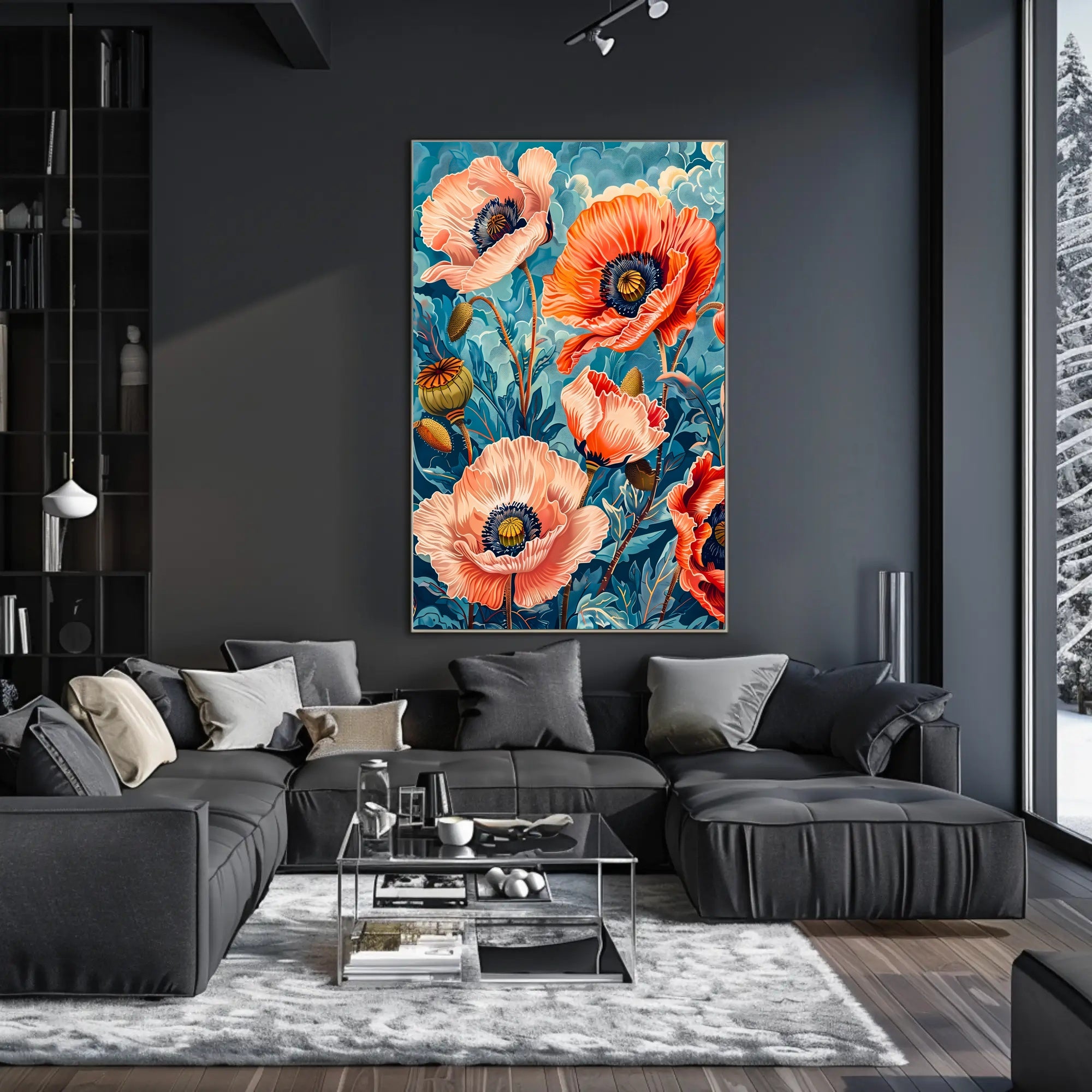 Vibrant Poppy Botanical Art with Vintage Flair Poster