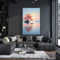 Serene Lake Rowing Scene: Abstract, Artistic, or Pop Culture Poster