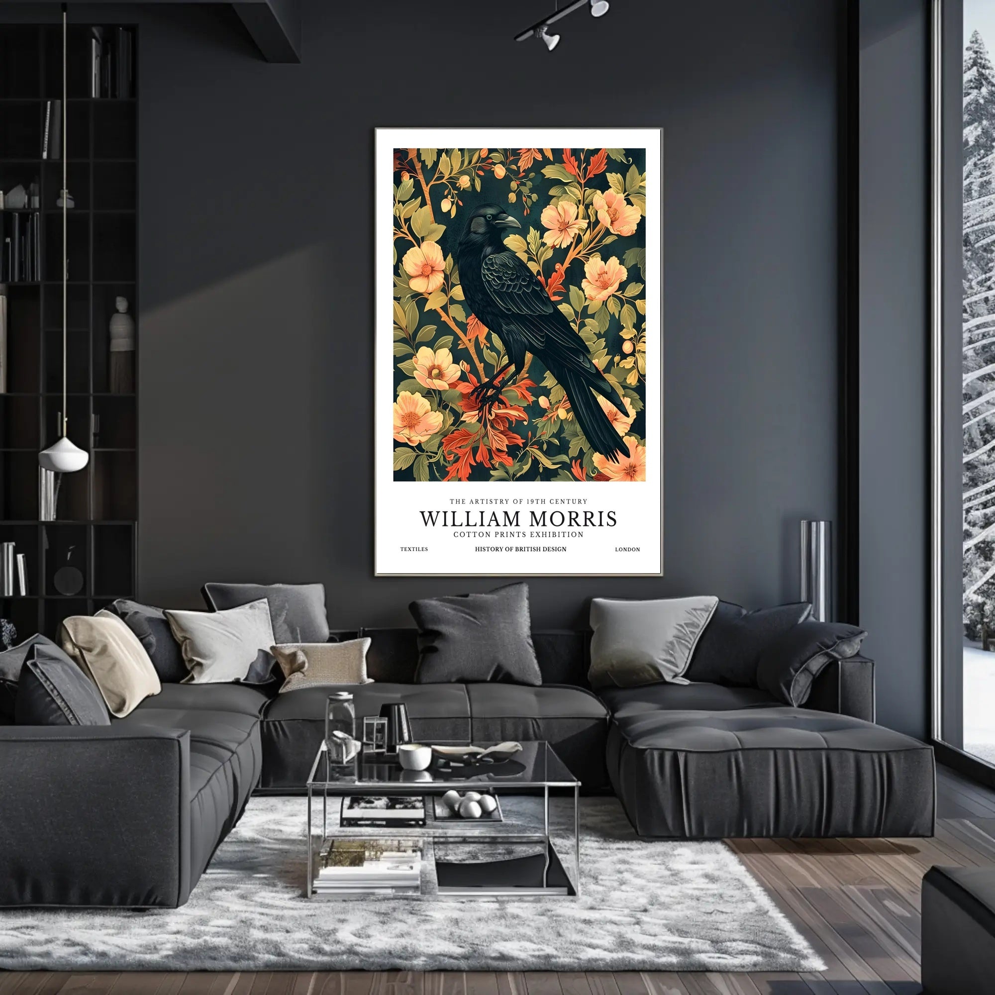 Victorian Blackbird Elegance: Ornate Arts and Crafts Poster
