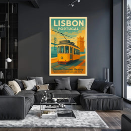 Lisbon Vintage Travel Poster Portugal Tram Print