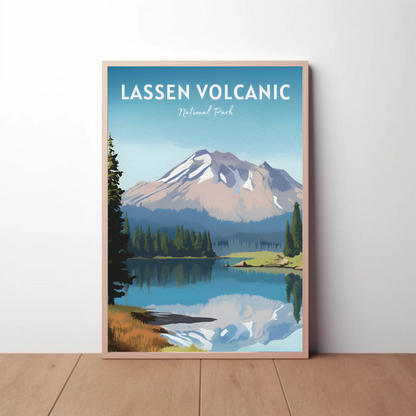 Lassen Volcanic National Park Mountain Lake Nature Travel Poster