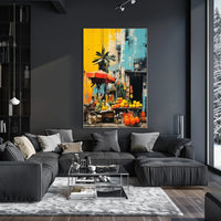 Tropical Market Scene in Vibrant Travel Poster