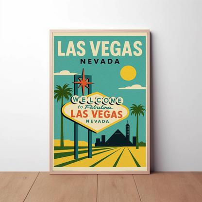 Las Vegas Sign Retro Blue Sky Scenic Art Poster