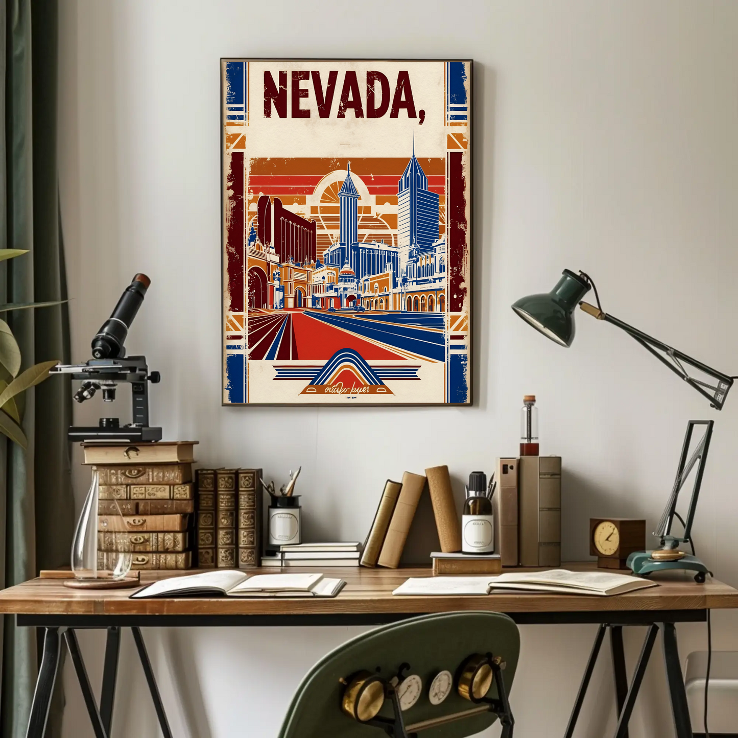 Nevada USA Desert Skyline Retro Vintage Travel Poster