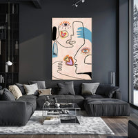Abstract Faces And Hearts Poster Modern Art Print