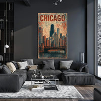 Chicago Skyline Vintage Distressed Urban Cityscape Nostalgic Decor Timeless Heritage Poster