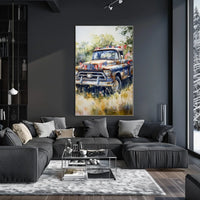 pickup truck parked in a sunny field Poster