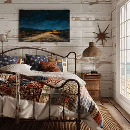 Desert Night Solitude: Tranquil Cabin Art Poster