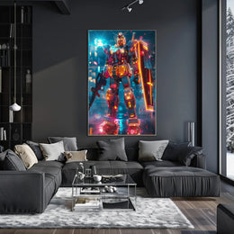 Neon Mech Warrior Art Print Poster for Home Decor PosterGoat