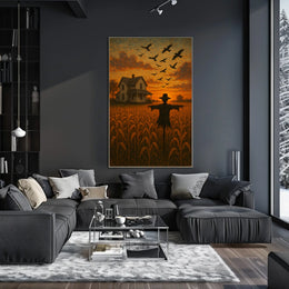 Rural Farmhouse Sunset Impressionistic Cozy Autumn Poster