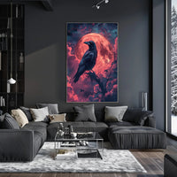 Mystical Raven Under Blood Moon Art Print Poster PosterGoat