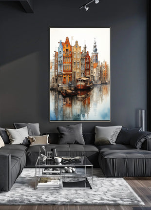Amsterdam Canal View: Watercolor Serenity Travel Poster
