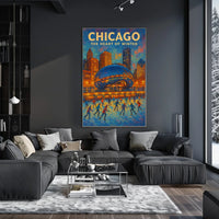 Chicago City Scene In Winter Landscape Wall Poster