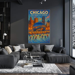 Chicago City Scene In Winter Landscape Wall Poster