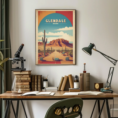Glendale Arizona Cactus Roadscape Mesa Vintage Travel Poster