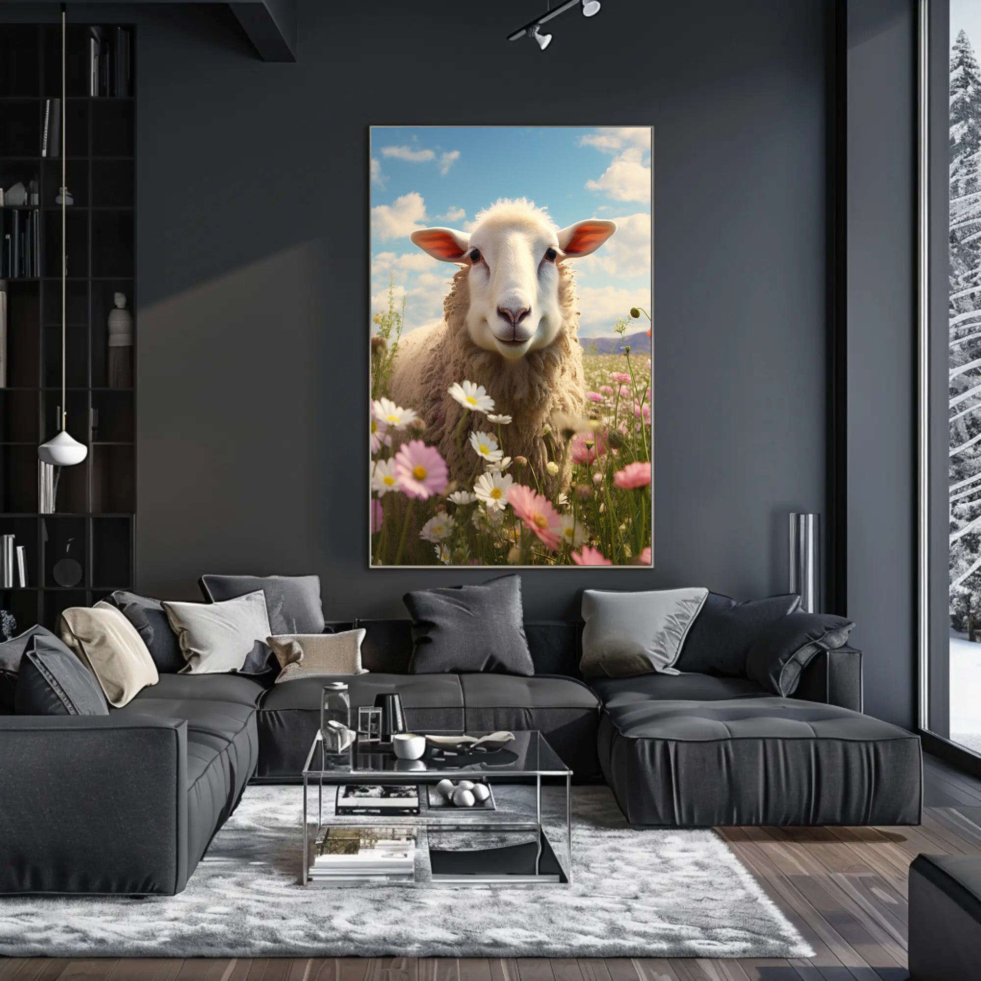 Serene Sheep In Bloom Poster PosterGoat