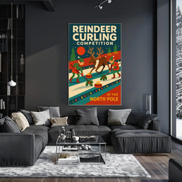 Reindeer Curling Competition Poster