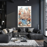Amsterdam Cityscape Art with Intricate Dutch Gables Travel Poster