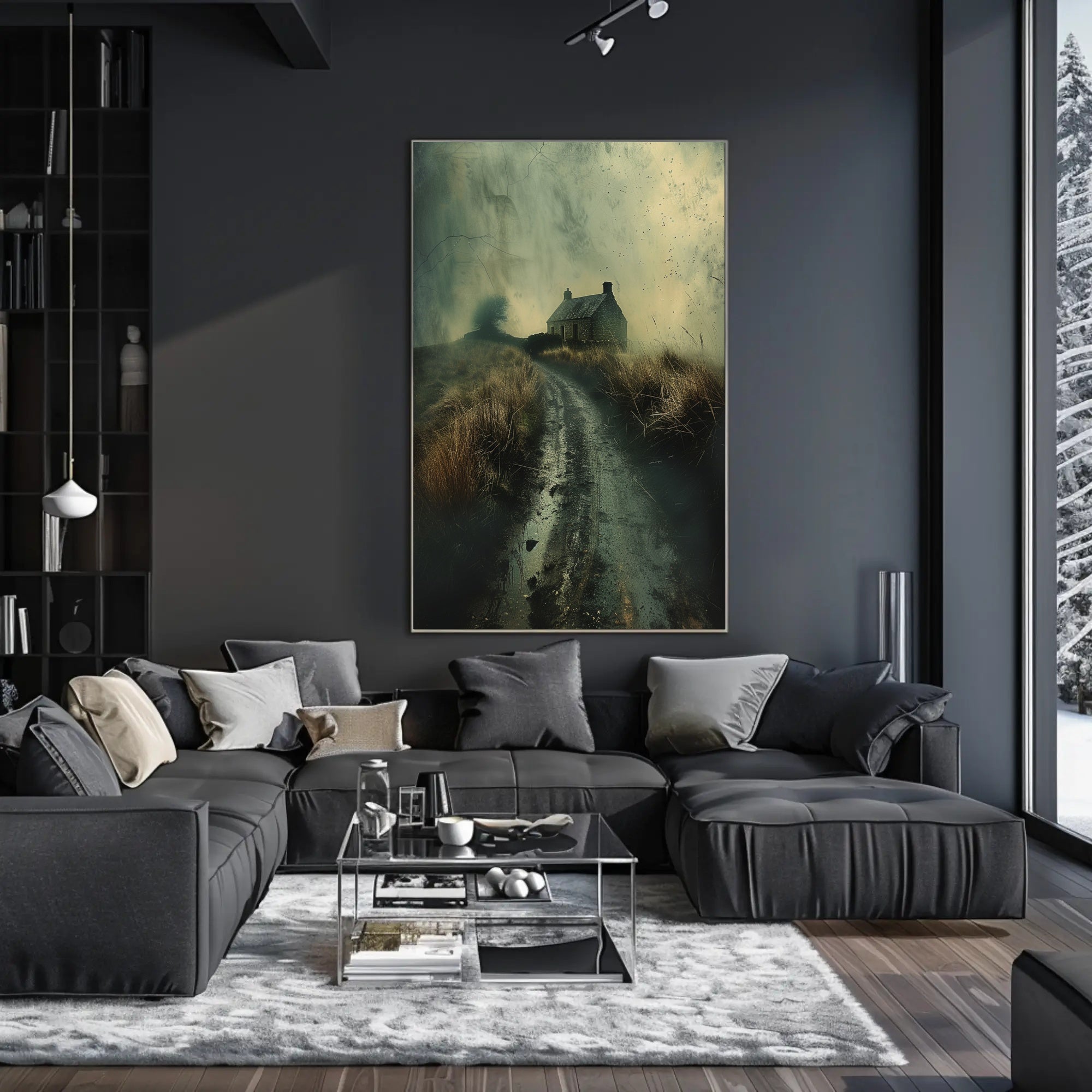 Solitary Stone House in Moody Photorealistic Artistic Poster PosterGoat