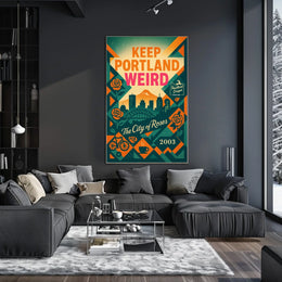 Portland Oregon Vintage Skyline Poster with Local Icons