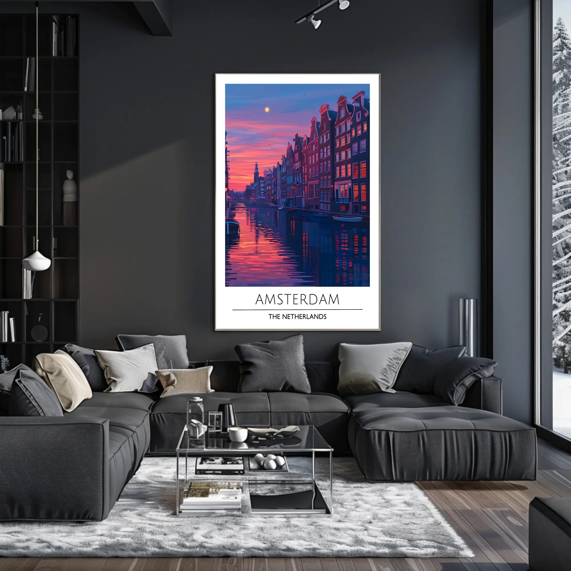Amsterdam Evening Canal Scene: Urban or Cityscape Poster