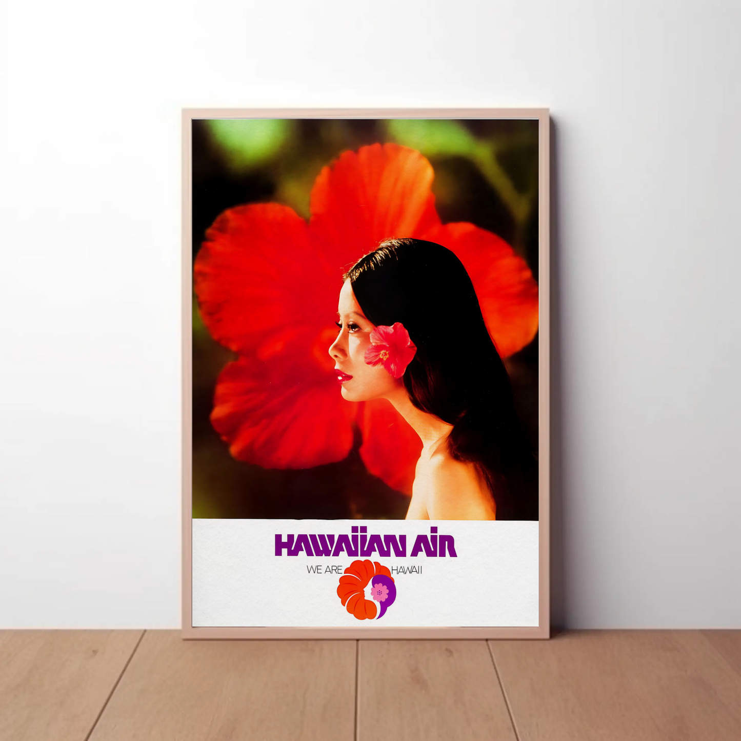 Hawaiian Air Woman Red Flower Portrait Travel Poster
