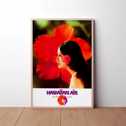 Hawaiian Air Woman Red Flower Portrait Travel Poster