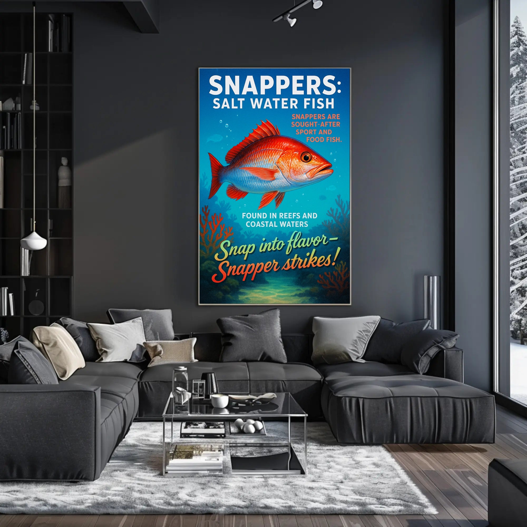 Snapper Strikes Salt Water Fish Poster PosterGoat