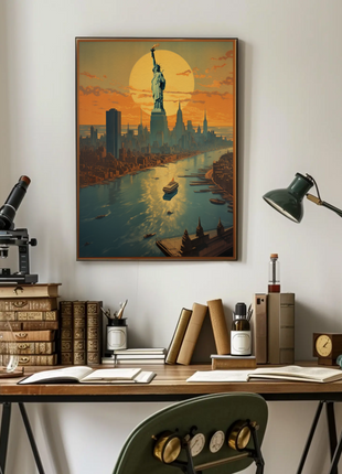 New York Sunset Vintage Travel Poster