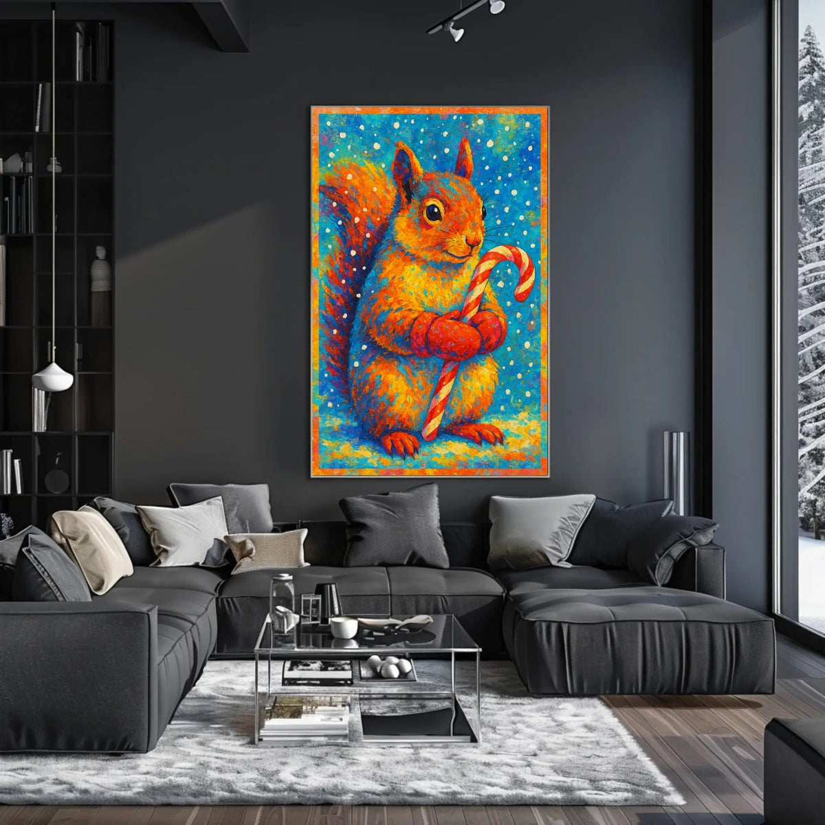 Festive Squirrel With Candy Cane Poster