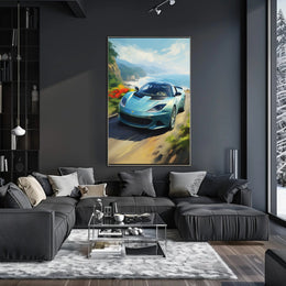 Modern Sports Car Coastal Adventure: Artistic Poster